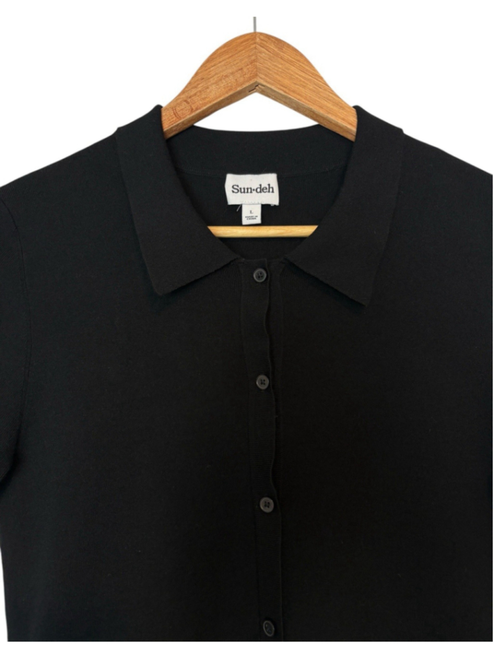 Aritzia Polo Mini Dress Button Front Black Knit Short Sleeve Size Large - Picture 10 of 12